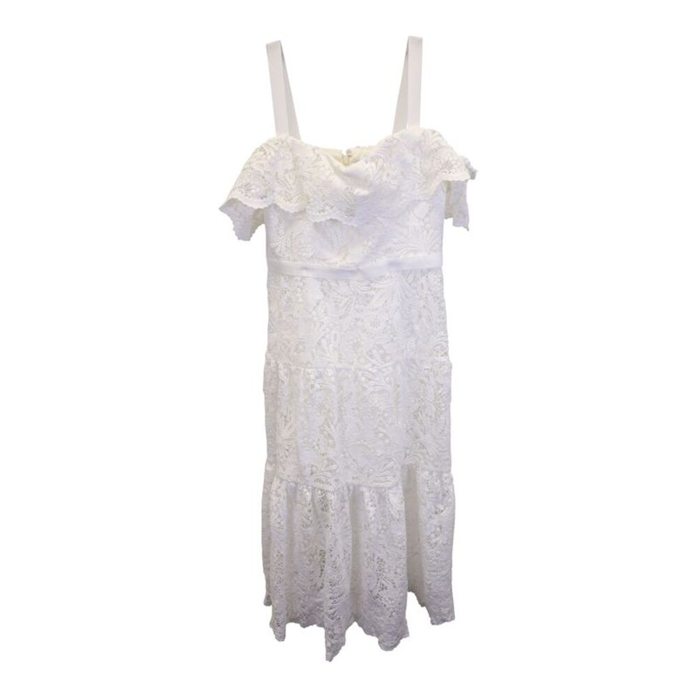 Marchesa Notte Off-The-Shoulder Embroidered Lace Cocktail Dress In Ivory